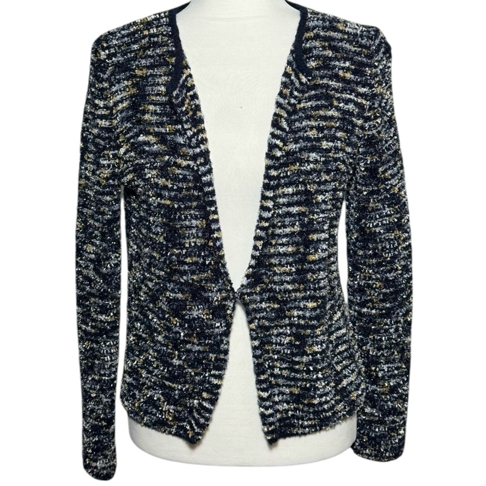 Amina Rubinacci Bouclé Alpaca Wool Striped Metallic Cardigan‎ Size 44